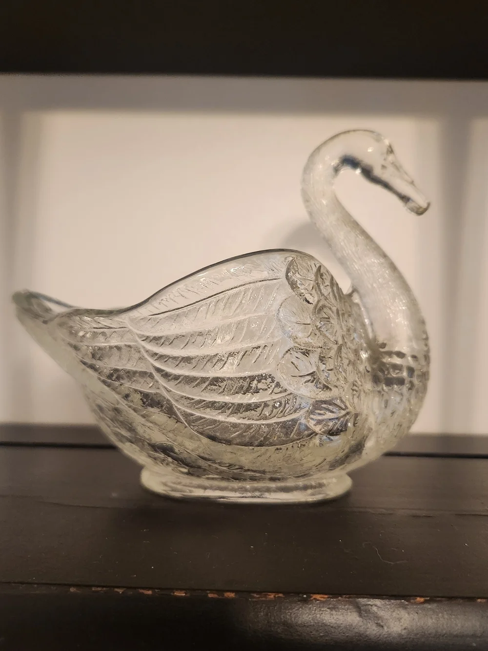 Vintage Imperial Clear Glass Swan Candle Holder/QTip Holder/Match Holder